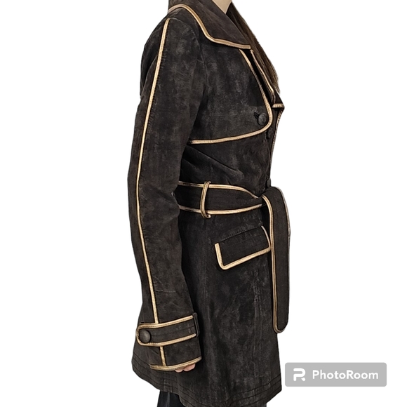 #002 NWOT Marciano French Women's Espresso Leather Button-Front Jacket | Small P - Picture 2 of 10